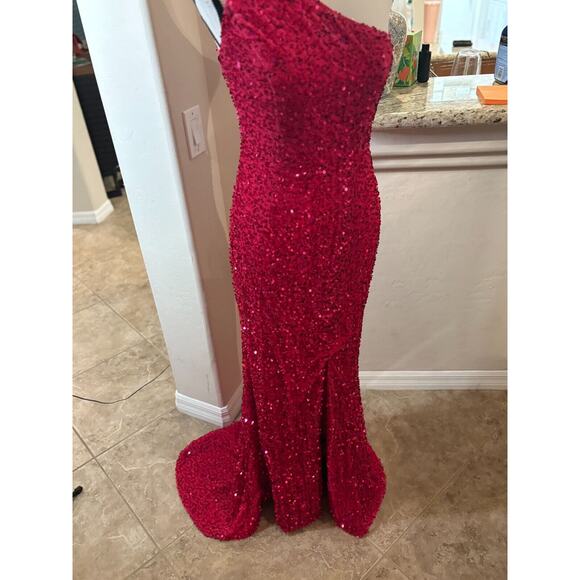 Lavetir One-Shoulder Split Side Long Sequin Dress Pink Size Medium 4-8 - Picture 9 of 14